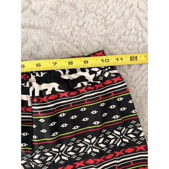 One Size Juniors Christmas Reindeer Fair Isle Leggings Black Red Snowflake - Picture 3 of 5
